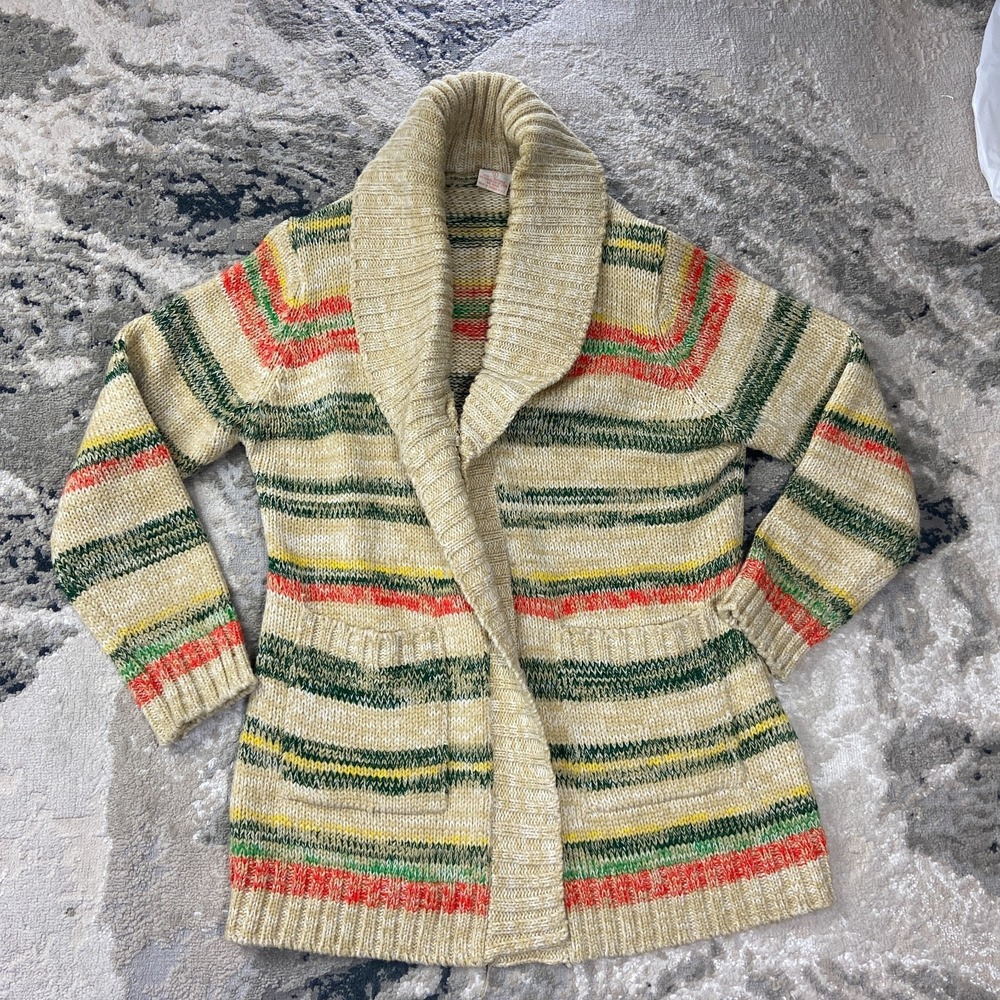 Vintage Acrylic Fibre Cardigan Sweater Womens Large Multicolor Pockets‎ Stripes